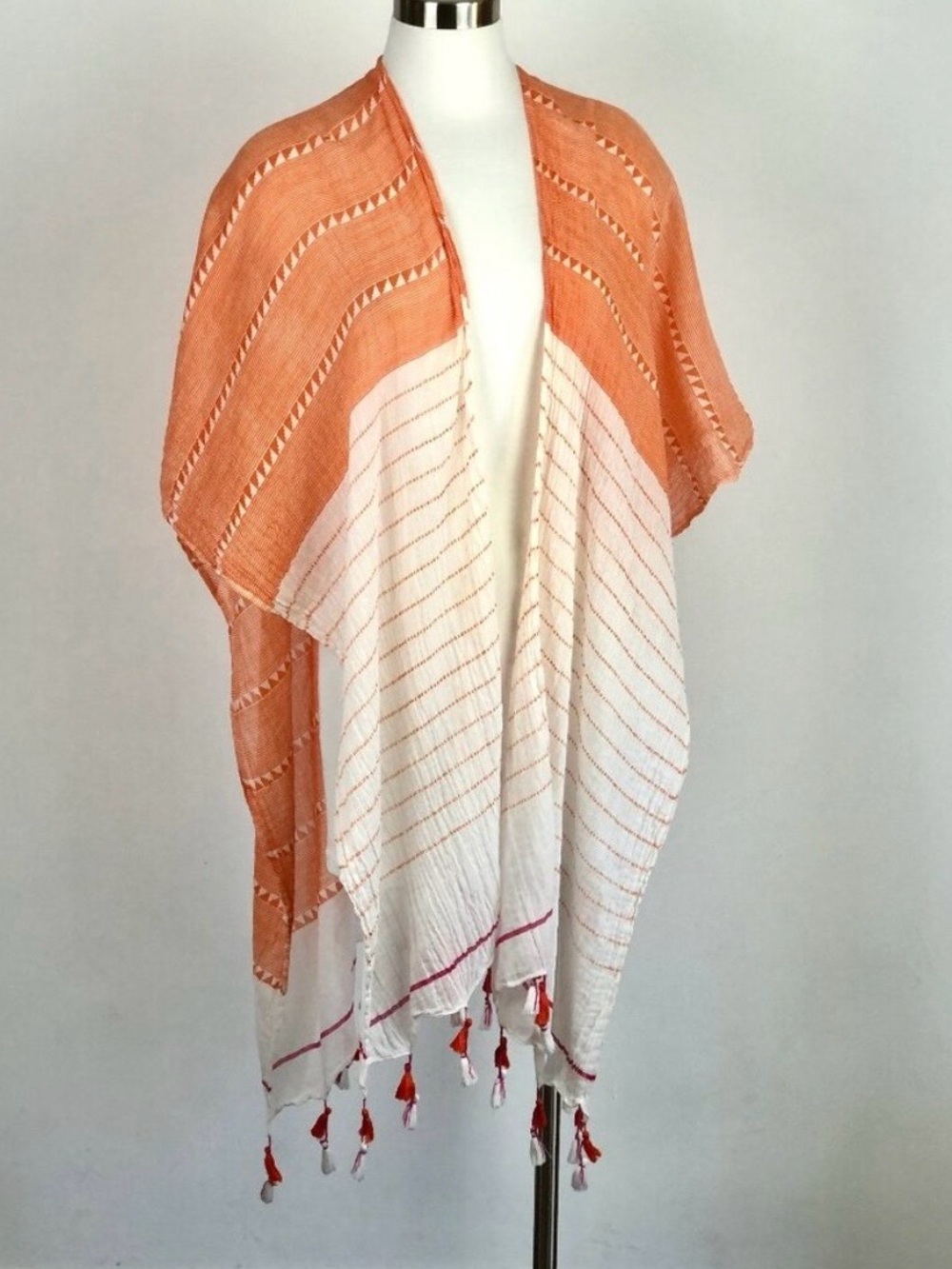 MerSea 100% Cotton Orange & White Light Cotton Shawl Cover-Up(One Size)